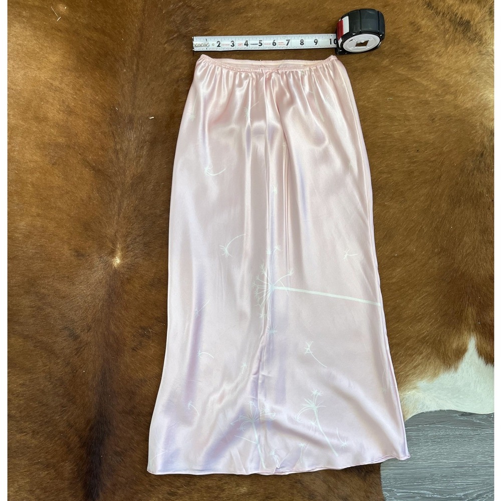 Vintage Pink Silk Satin Dandelion Midi Skirt - Picture 4 of 5